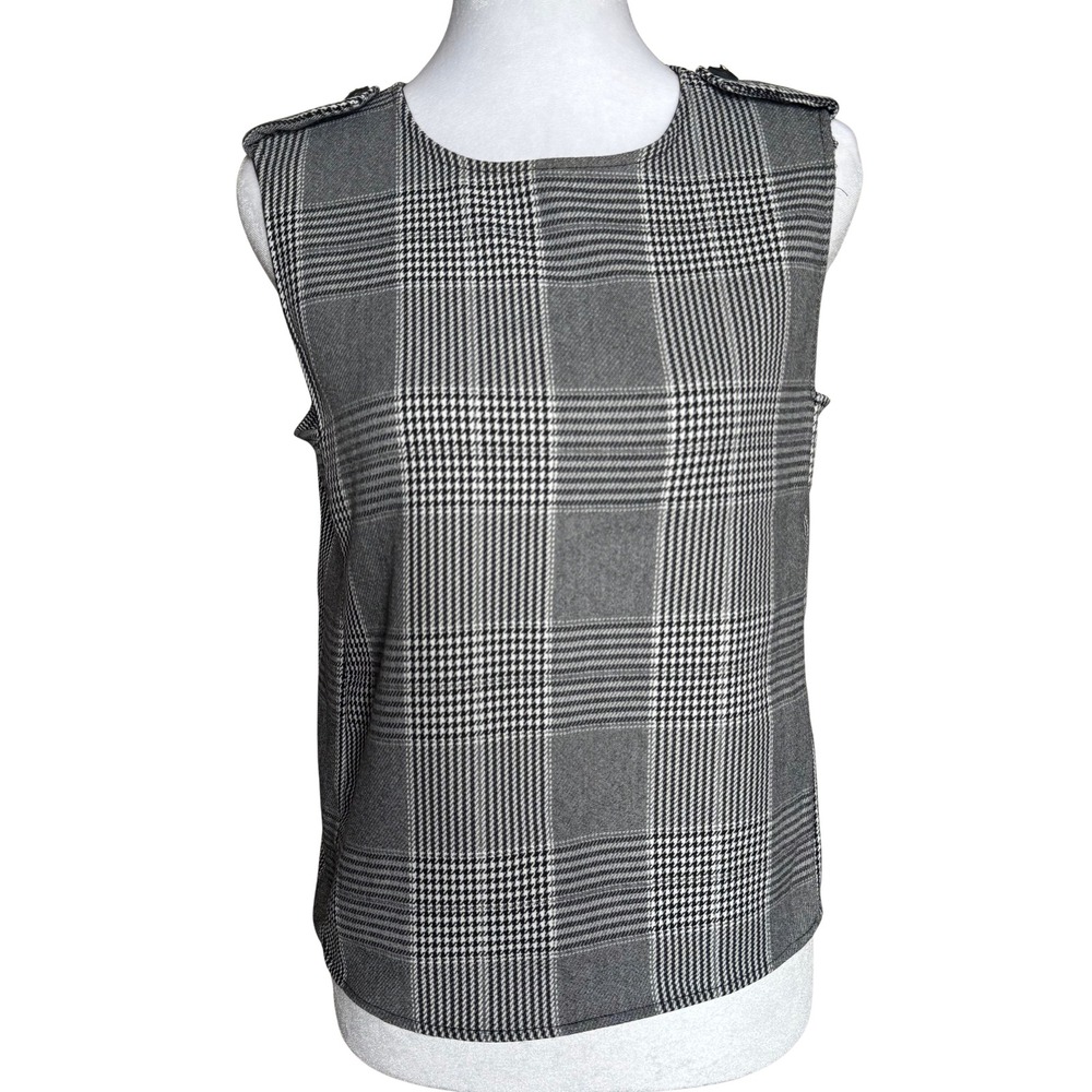 Zara Plaid Sleeveless Shell Top with Shoulder Epaulets Size S Excellent